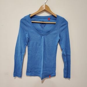 Esprit blue long sleeved ruched scoop neck small